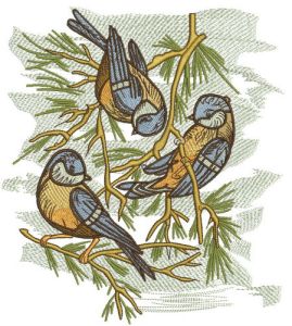 Eurasian blue tits embroidery design