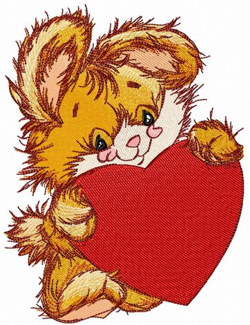 Bunny with big red heart machine embroidery design