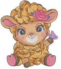 Red sheep with butterfly embroidery design