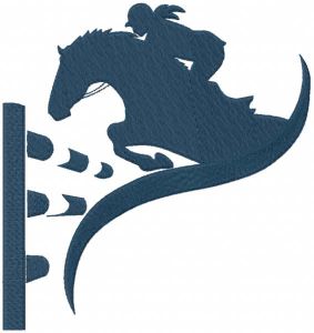 Desenho de bordado cavalo saltando e cavaleiro