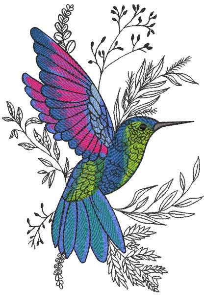 Fluttering hummingbird embroidery design