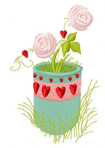 Flower pot machine embroidery design