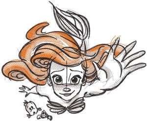 Ariel swims sketch embroidery design