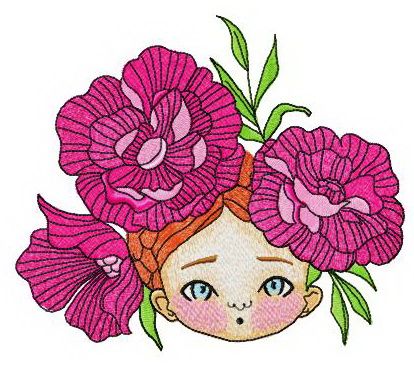 Girl with peony wreath machine embroidery design