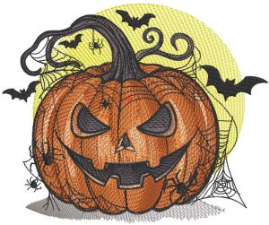 Halloween pumpkin bats and spider web embroidery design