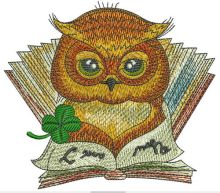 Clever owl reading a book embroidery design