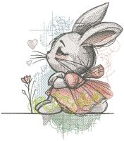 Dreamer bunny girl in sundress embroidery design
