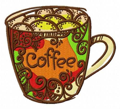 Decorated coffee cup machine embroidery design
