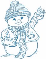 Snowman with bird one colored embroidery design