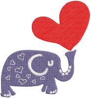 Diseño de bordado gratuito Elefante violeta con corazón rojo.