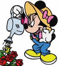 Minnie Mouse gardener embroidery design