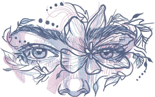 Woman and flowers in her eyes embroidery design