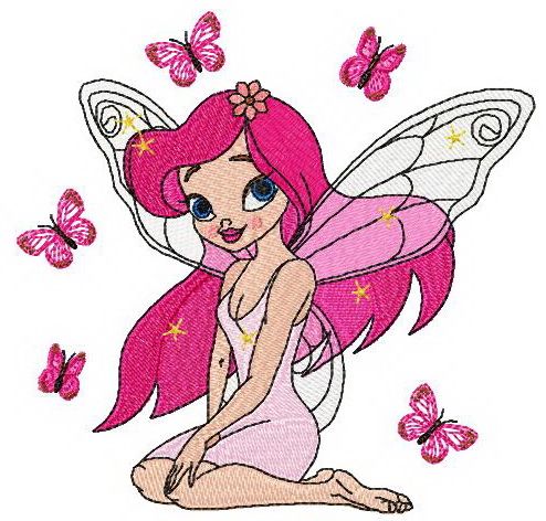 Young butterfly fairy machine embroidery design