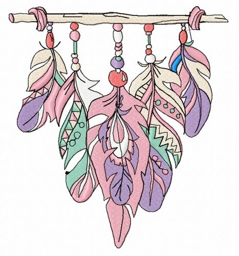 Colorful feathers machine embroidery design