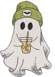 Baby Ghost with iced coffee embroidery design