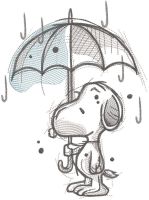 Snoopy with an umbrella in the rain embroidery design