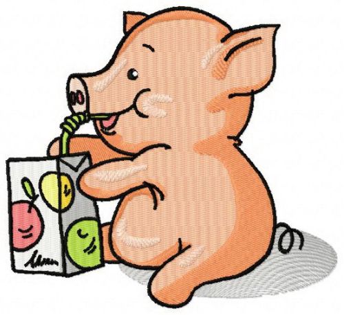Little Piglet with apple juice machine embroidery design