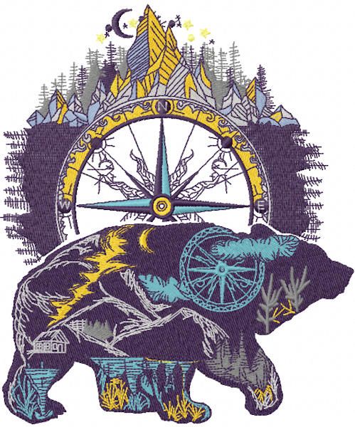 Wild bear machine embroidery design