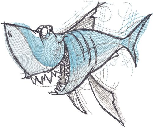 Funny shark sketch embroidery design