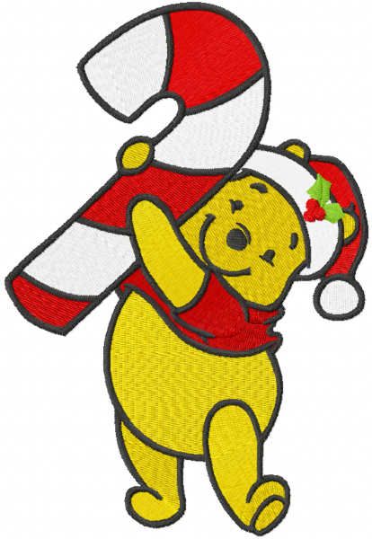 Pooh with Stick candy christmas embroidery design