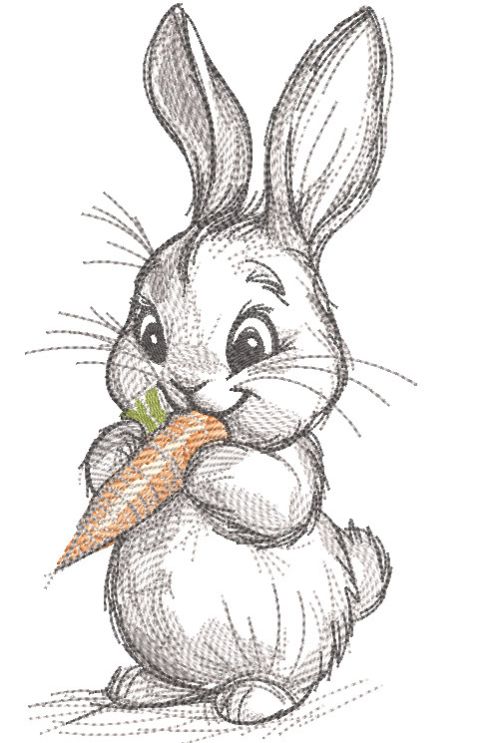 Cute baby bunny with carrot embroidery design