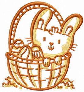 Funny Easter bunny in basket embroidery design