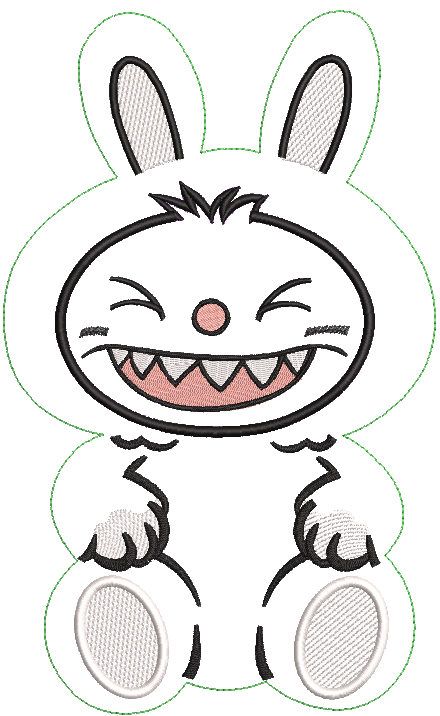 Smiling Labubu soft toy embroidery design