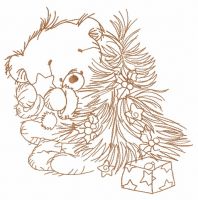 Bear decorating New Year tree 5 embroidery design