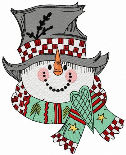 Snowman in top hat machine embroidery design