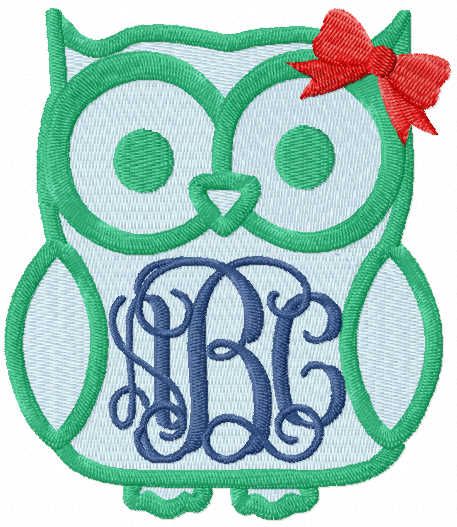 Owl monogram free embroidery design