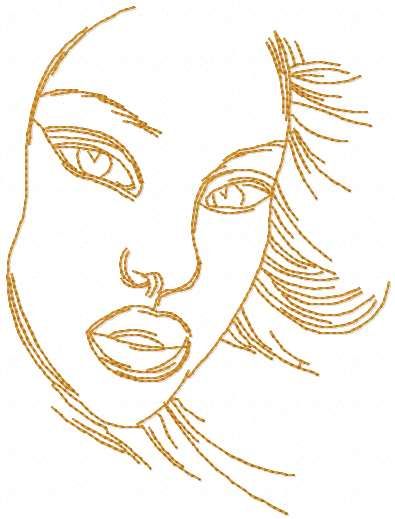 Sketch female face free machine embroidery design