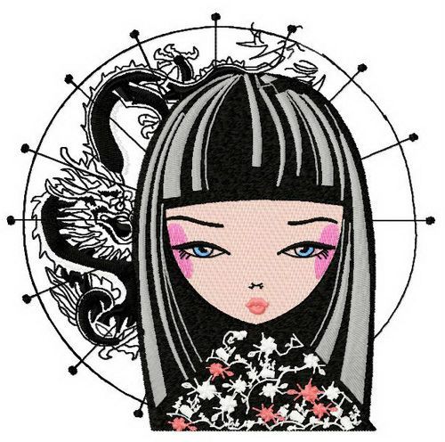 Japanese  girl 4 machine embroidery design
