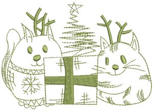 Esquilo e gato com desenho de bordado de presente de Natal