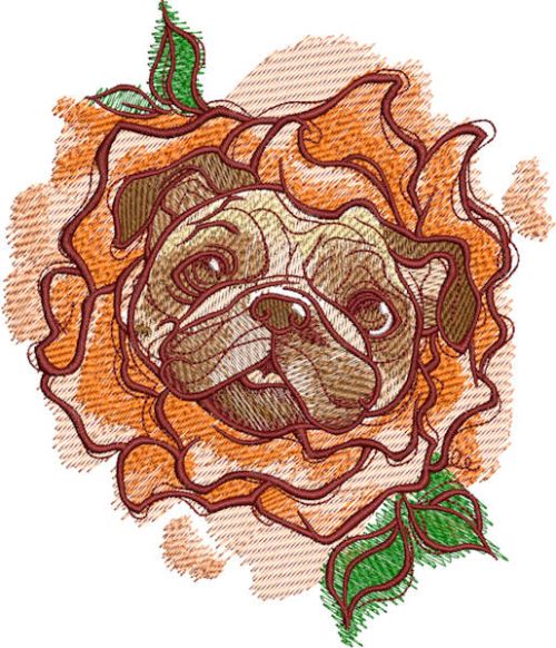 Rose costume for pug-dog machine embroidery design