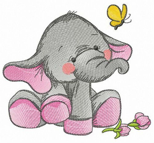 Elephant's touching acquaintance with butterfly machine embroidery design