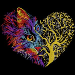 Desenho de bordado de amor de árvore de gato