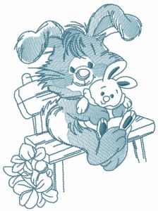 Bunny with toy bunny 3 embroidery design