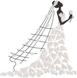 Desenho de bordado de casamento de menina com coração de noiva