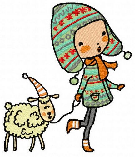 Walking with lamb 3 machine embroidery design