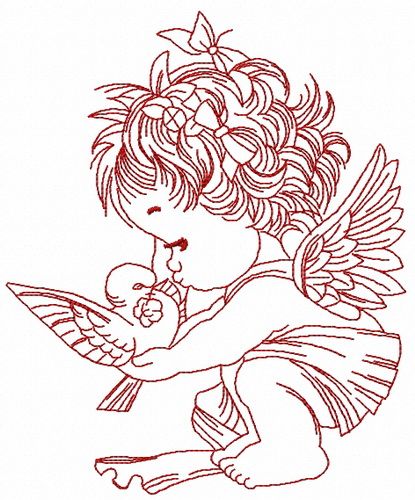 Angel with pigeon 2 machine embroidery design
