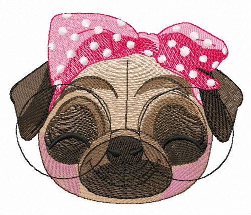 Satisfied pug-dog machine embroidery design