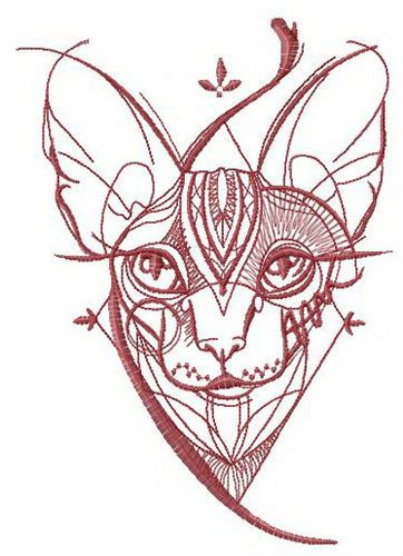 Sketch of Sphynx cat machine embroidery design