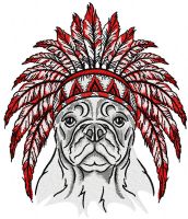 Bulldog with warbonnet embroidery design
