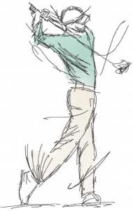 Golfer with stick sketch embroidery design