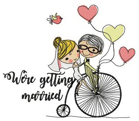Just married on bike machine embroidery design
