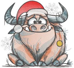 Christmas Highland cow embroidery design