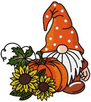 Autumn gnome with sun flowers embroidery design