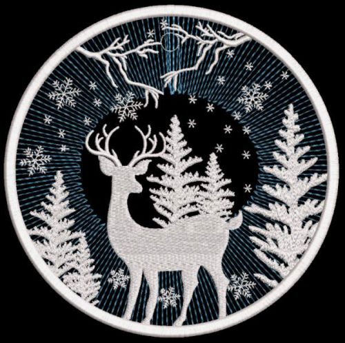 Snowy winter forest deer embroidery design