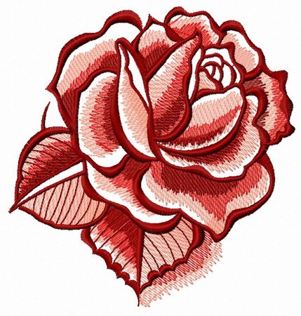 Red rose with shadow machine embroidery design