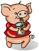 Piglet drinks lemonade embroidery design